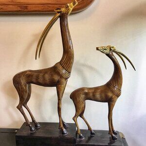 Kindu Collection Pair Gazelle Deer Antelope by Austin Carolyn Kinder Brass Head